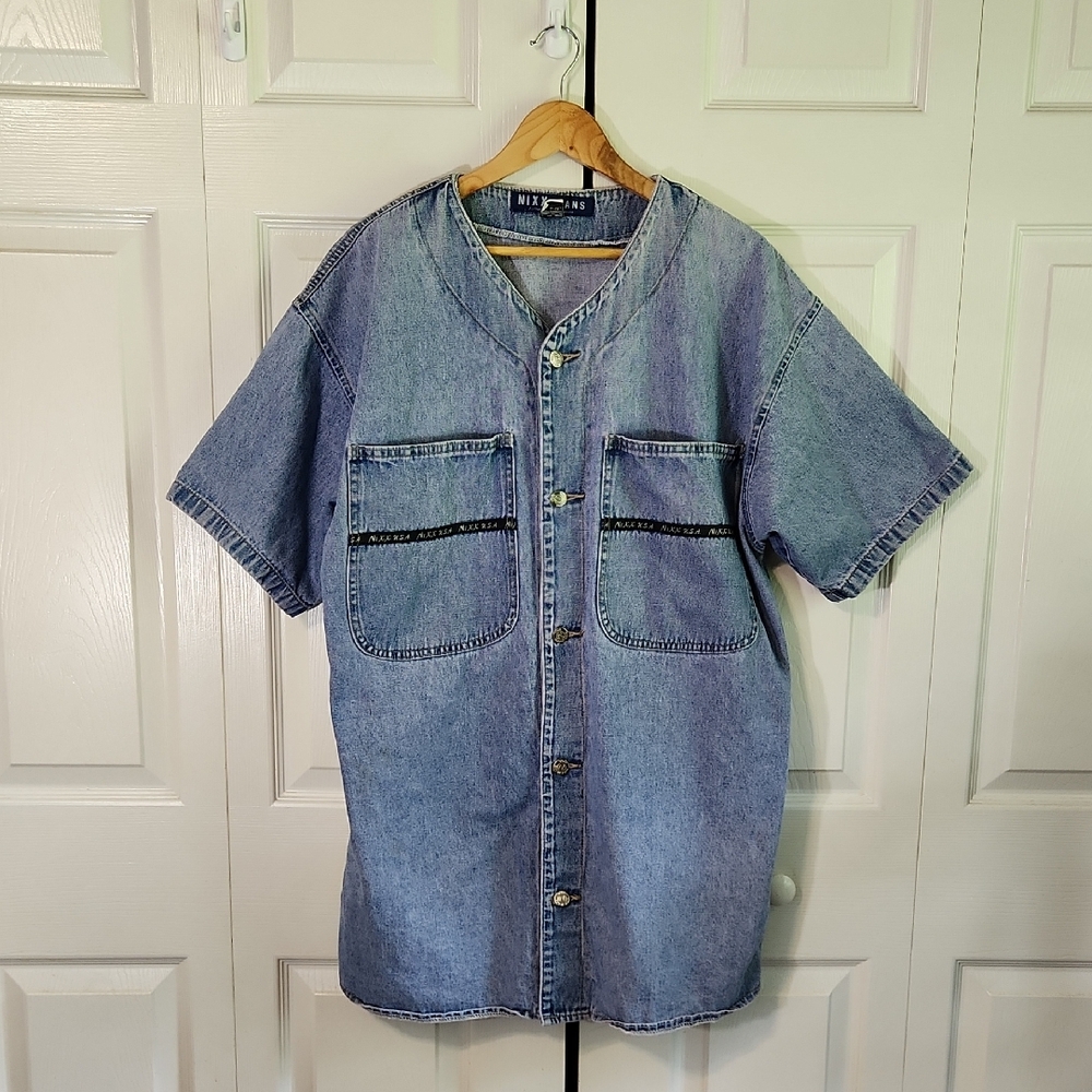 Vintage Nixx Jeans Authentic‎ Workwear Mens Denim Button Front Shirt SZ XXL RARE